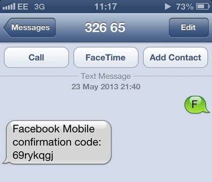 Send an SMS to Facebook
