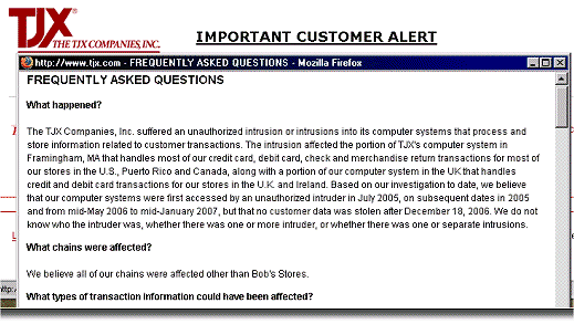 Statement on TJX website