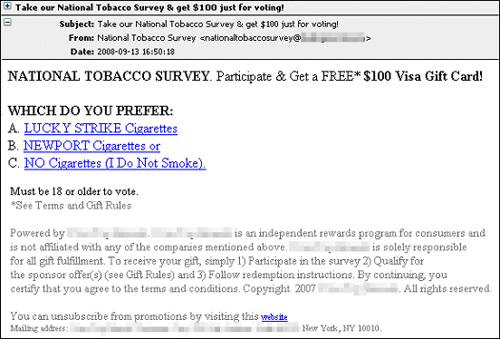 Tobacco survey spam