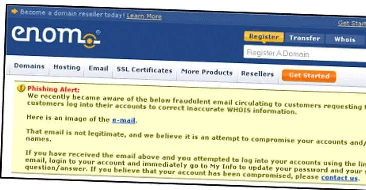 Network Solutions and eNom targeted by phishing attack