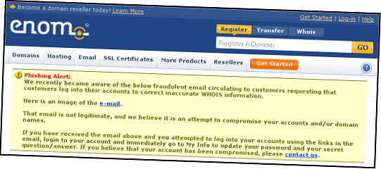 eNom phishing warning