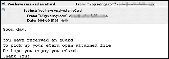 The fake eCard emails contain a malicious attachment