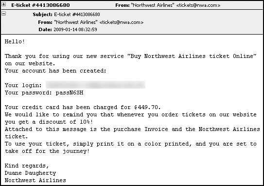 Example of infected email