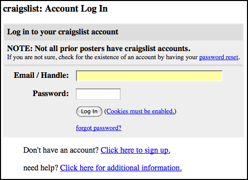 Craigslist phishing webpage