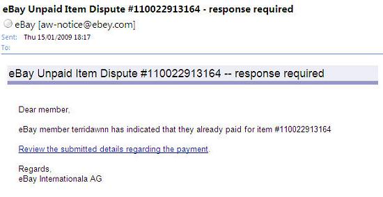 eBay phishing message