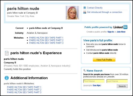 Paris Hilton sex tape on LinkedIn