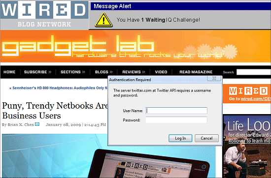 Twitter username/password pop-up on Wired.com