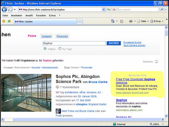 Sponsored advert pretending to be for Sophos Anti-Virus Sponsored advert pretending to be for Sophos Anti-Virus