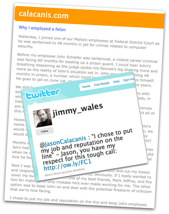 Blog entry by Calcanis, and response from Jimmy Wales