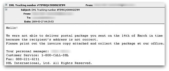 DHL Tracking Number malicious email