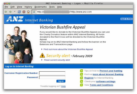 Fake ANZ bank page