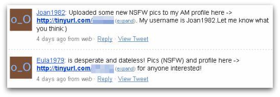 Spammers advertising website on Twitter