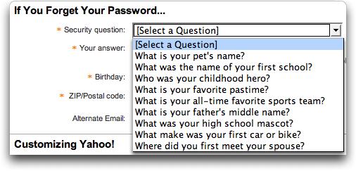 Yahoo password question
