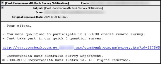 Phishing email claiming to come from Commonwealth Bank