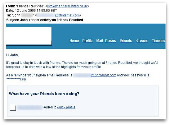Friends Reunited email
