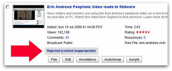 YouTube ban of Sophos malware video