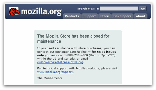 Mozilla store closed Mozilla store closed