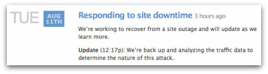 Status message from Twitter