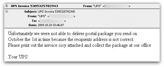 Malicious email claiming to come from UPS