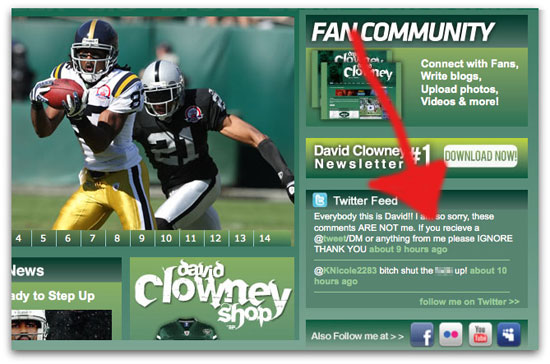 Clowney website carrying hacked Tweets Clowney website carrying hacked Tweets