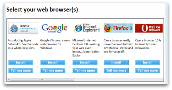 Browser choice screen