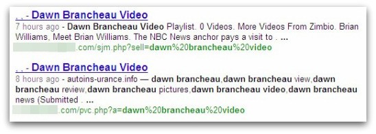 Malicious search result for Dawn Brancheau