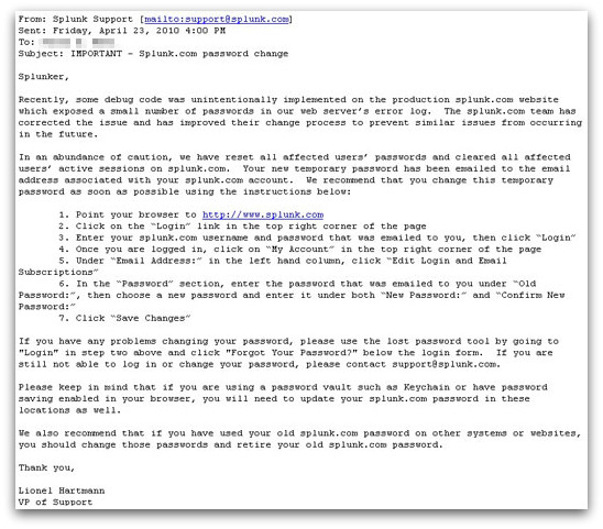 Splunk password email Splunk password email