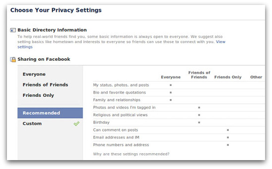 New Facebook privacy options