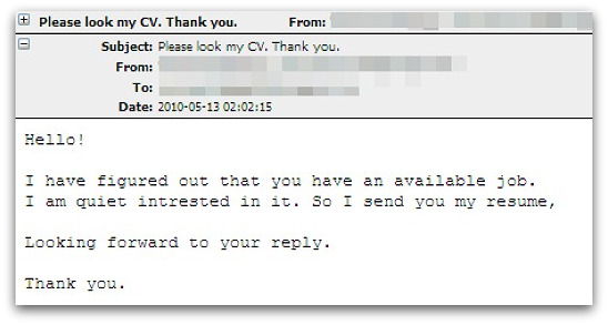 Malicious email posing as a CV