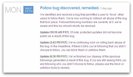 Twitter comments on follow bug
