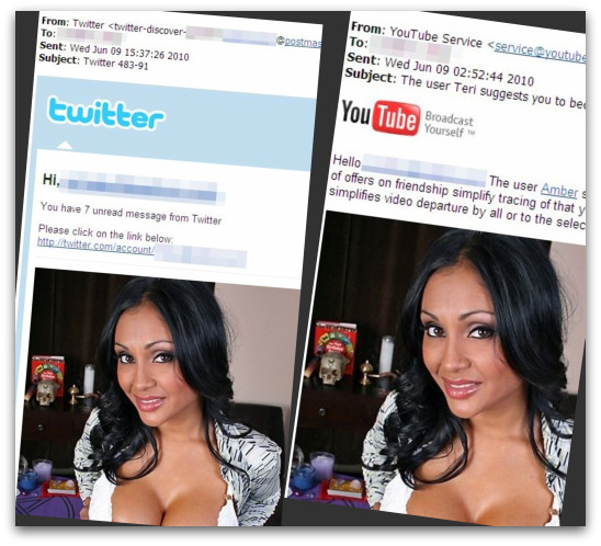 Spam emails pretending to be from Twitter and YouTube