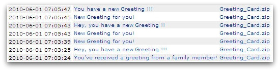 Subjects used in malicious Greeting Card campaign