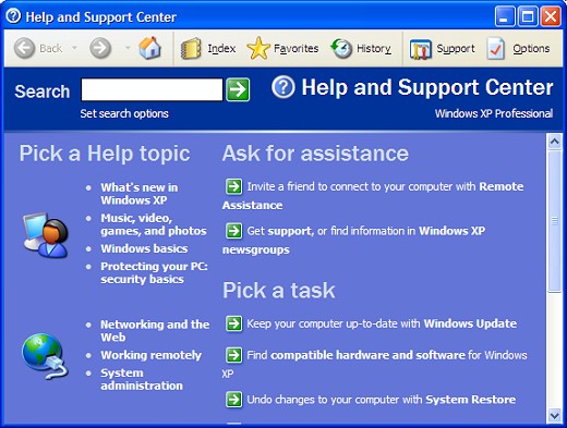 Windows XP's Help Support Center Windows XP's Help Support Center