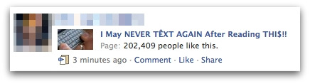 Never text again message on Facebook