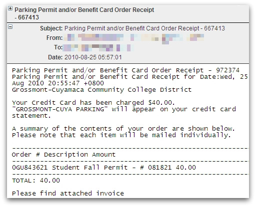 Parking Permit malicious email