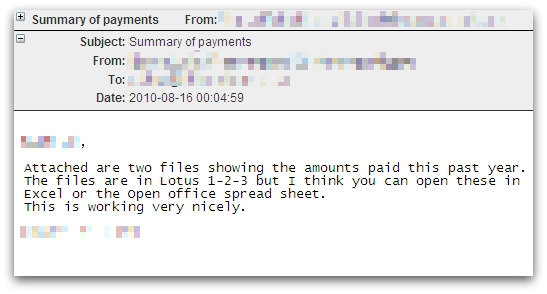 Summary of payments malicious email Summary of payments malicious email