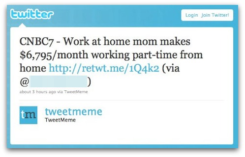 Spam tweet from TweetMeme