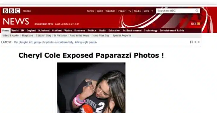 Cheryl Cole clickjacking on Facebook, posing as a BBC news report