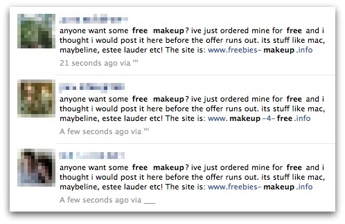 Free makeup messages from compromised Facebook accounts