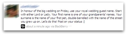 Wedding guest name on Facebook