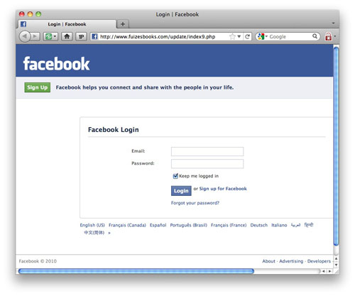 Fake Facebook login page
