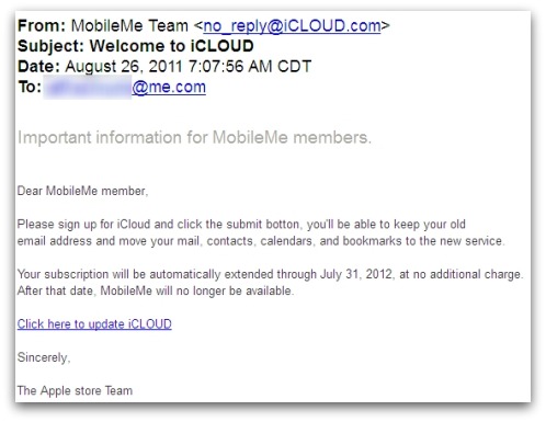 iCloud phishing email