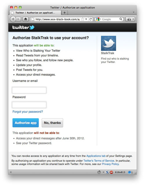Twitter stalkers phishing website