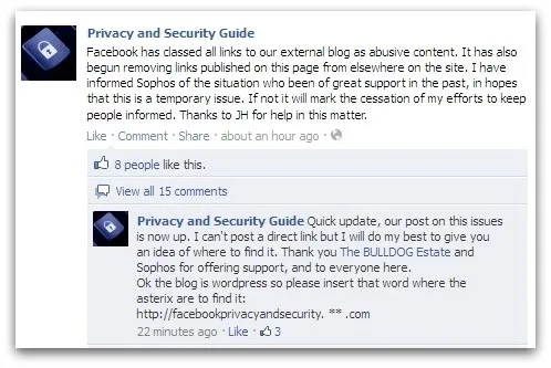 Blog banned on Facebook
