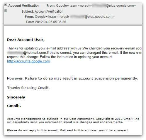 Gmail phishing email