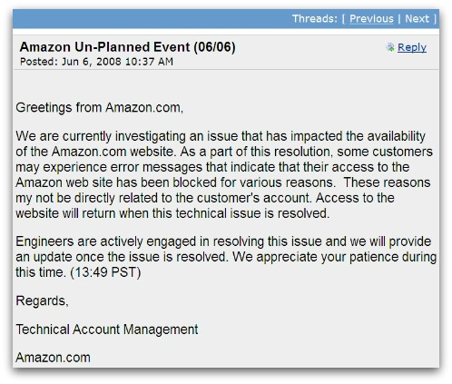 Amazon down statement, from 2008