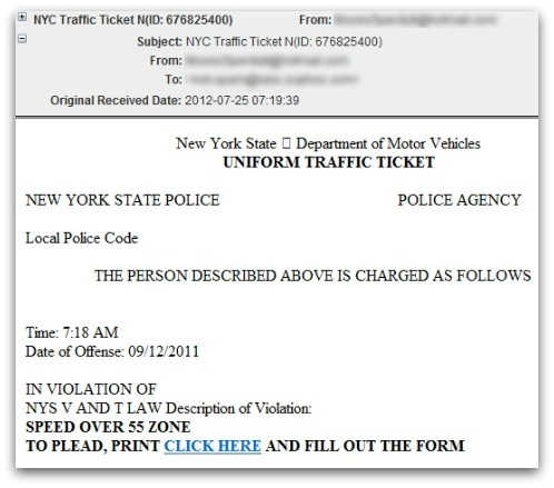 Traffic ticket malware spammed out