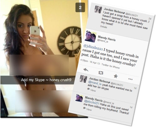 Snapchat spam, and Twitter comments from victims