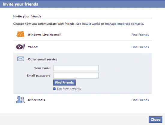 Facebook contact importer